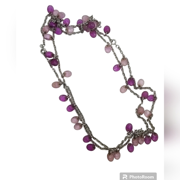 SARAH COVENTRY VINTAGE PURPLE BEAD & SILVERTONED CHAIN LONG NECKLACE - Picture 3 of 5